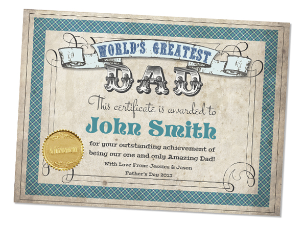 World's Greatest Dad editable & printable Certificate from SassabyParties