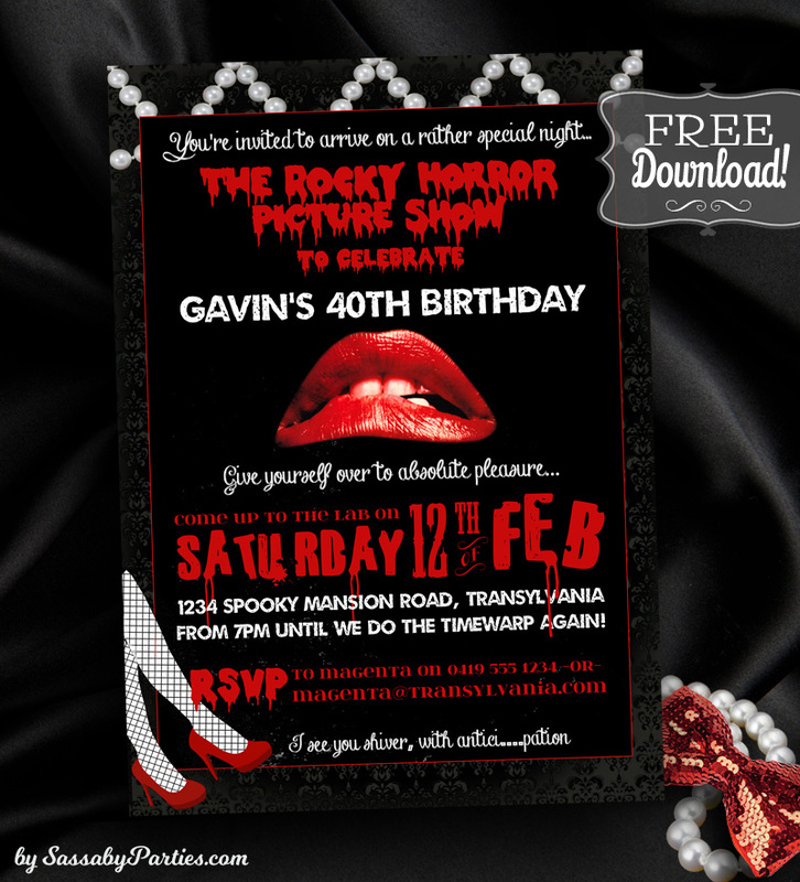 Rocky Horror Picture Show Birthday Party Invitation Free Download from SassabyParties.com