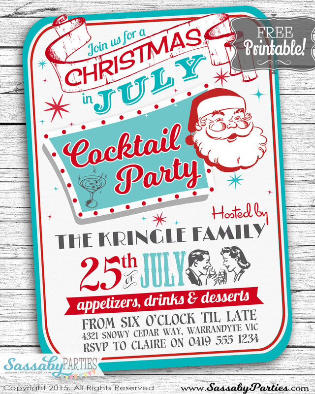 Christmas in July Free Printable Invitation The Sassaby Party Co.