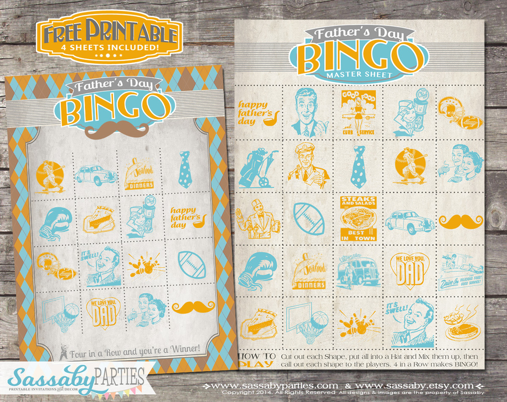 Free Printable Father's Day Bingo from Sassaby Parties. Challenge Dad!