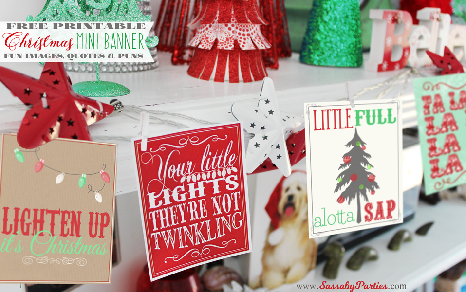 Free Printable Christmas Quotes & Puns mini banner decoration from SassabyParties.com
