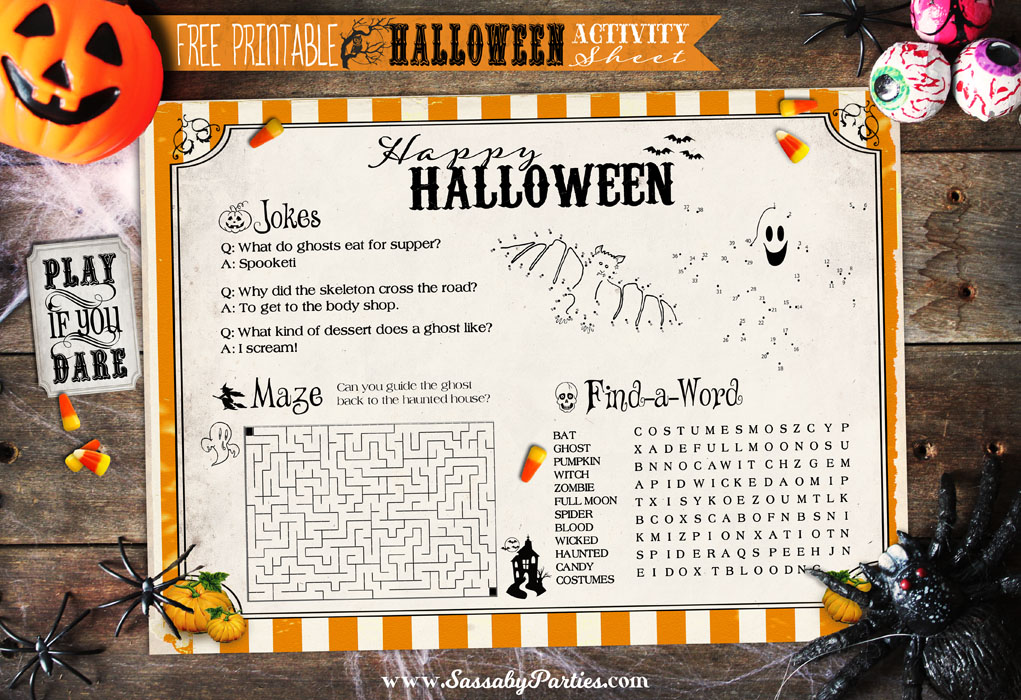 Halloween Activity Sheet Free Printable from SassabyParties.com