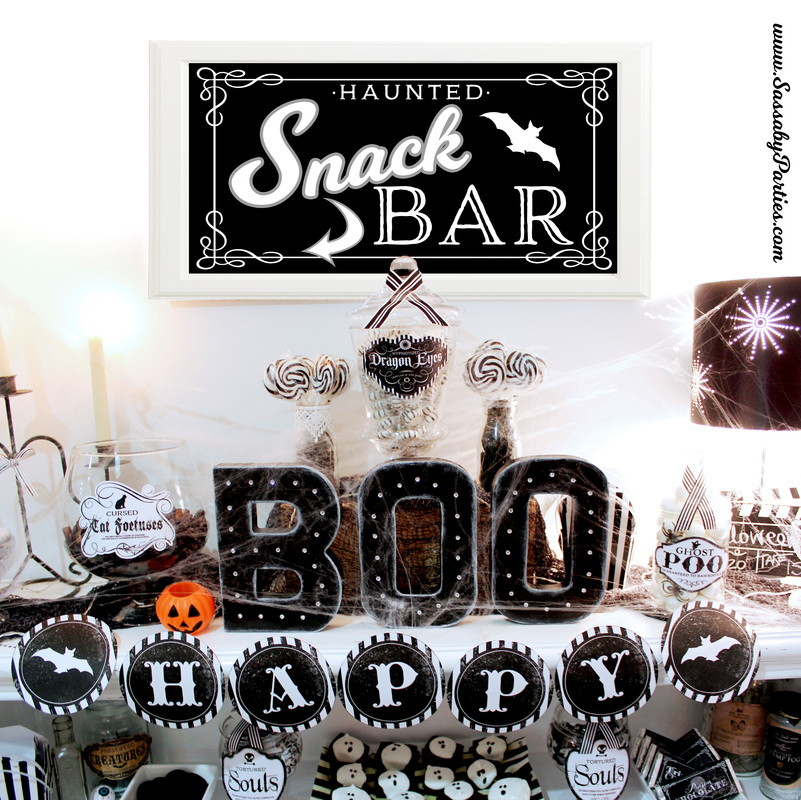 Halloween Horror Movie Party Haunted Snack Bar SassabyParties.com