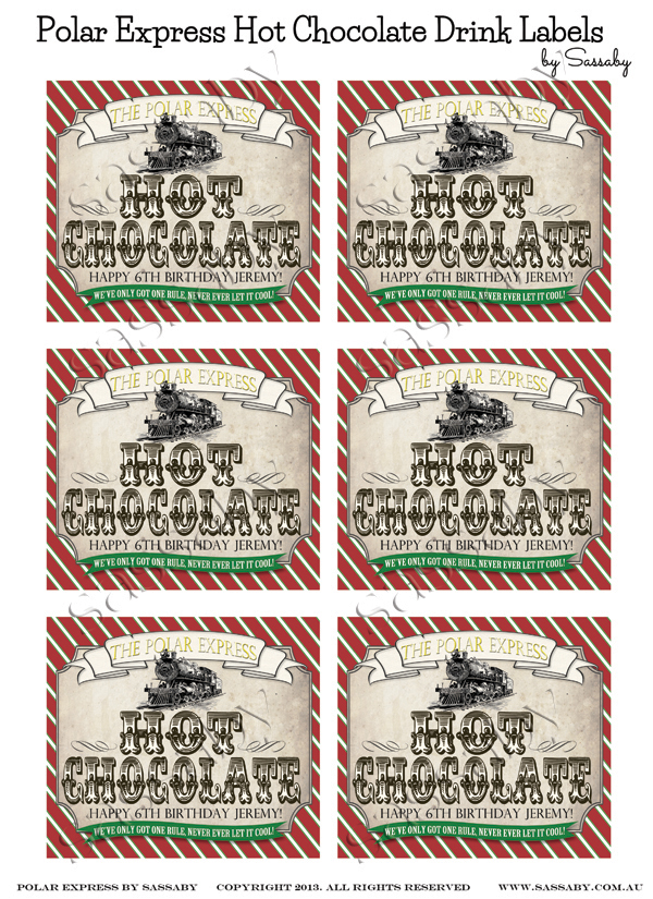 Polar Express Hot Chocolate Labels Red