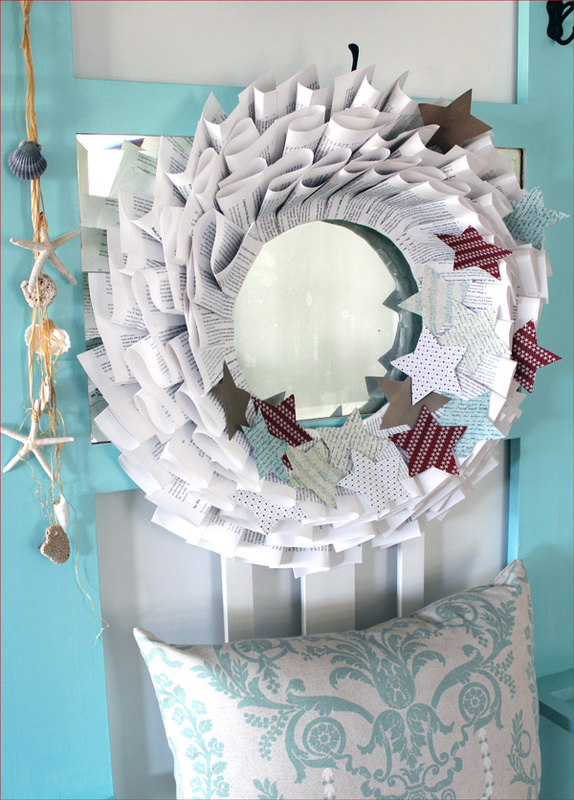 Handmade Paper Old Book Christmas Wreath with Free Printable Papers & Tutorial by Sassaby Parties.com
