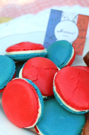 A French Bastille day picnic. Macarons created by SassabyParties.com