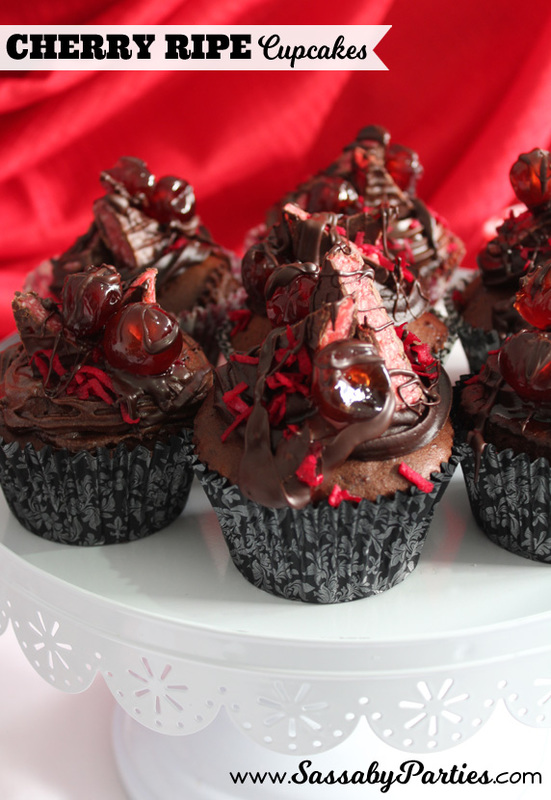 Delicious & Decadent Cherry Ripe Cupcakes by Sassaby Parties. Only at the Blog!