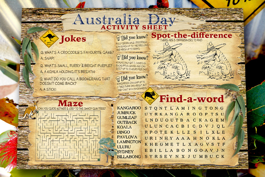 Australia Day Activity Sheet Free Printable from SassabyParties.com