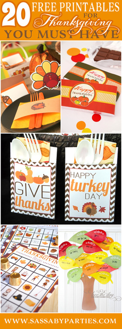 20 Free Thanksgiving Printables SassabyParties.com