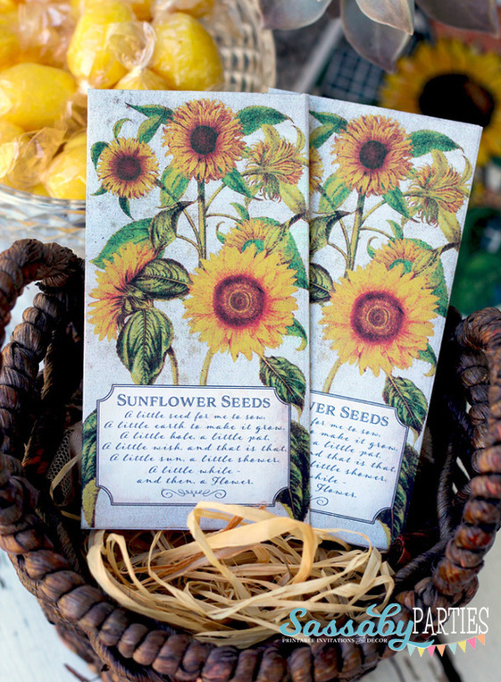 Free Printable Sunflower Seed Sachet Party Favors by www.SassabyParties.com Grab them at our Blog!