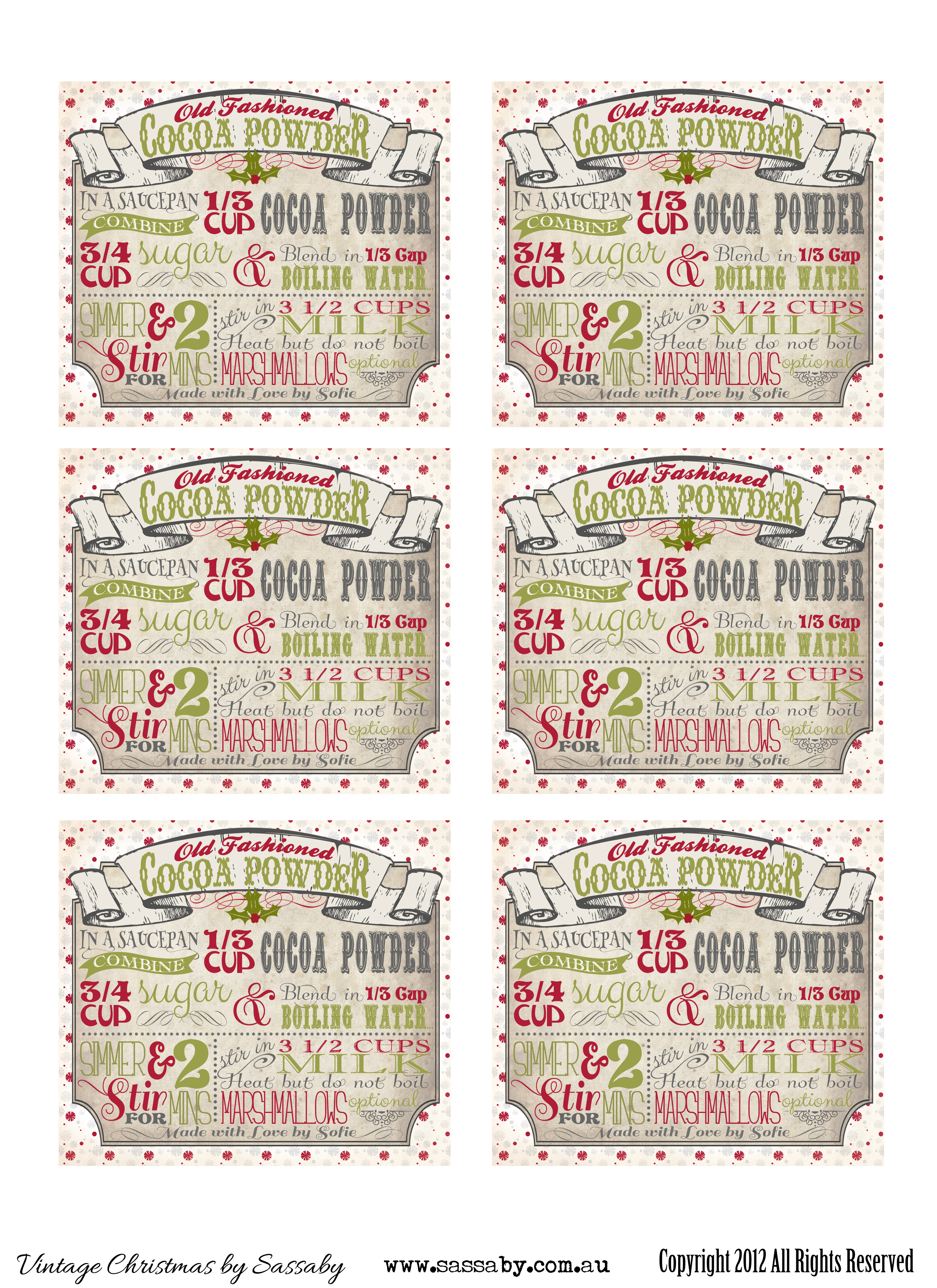 Hot Cocoa Gift Recipe Labels Free Printable The Sassaby Party Co.