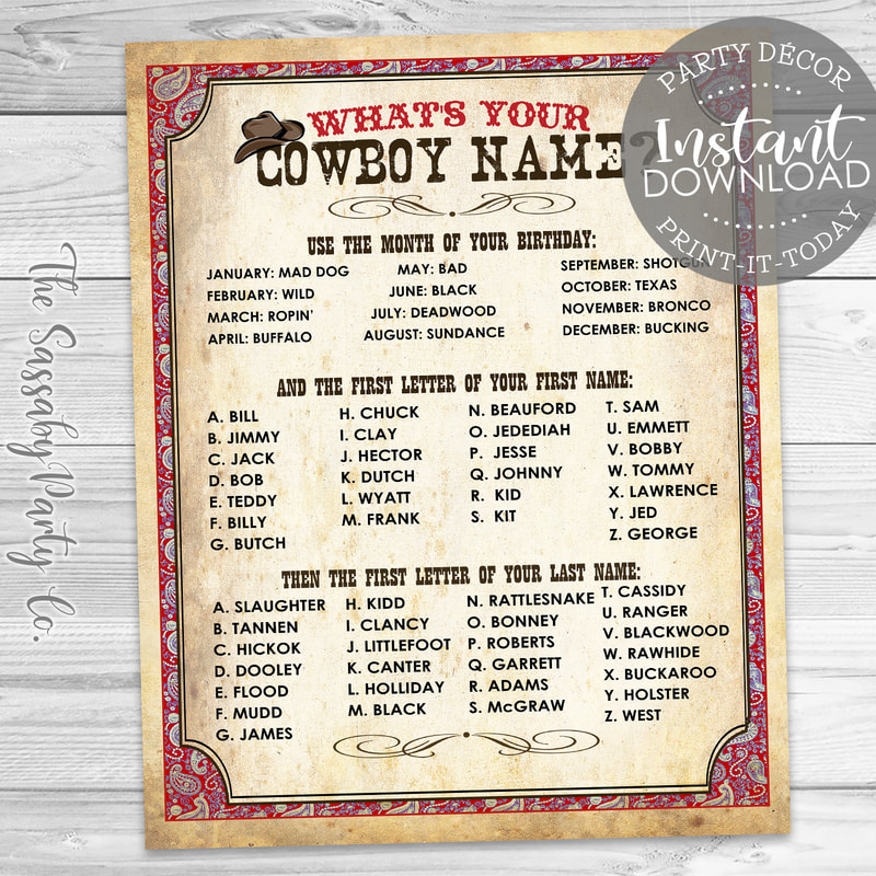 What's Your Cowboy Name? Printable Poster